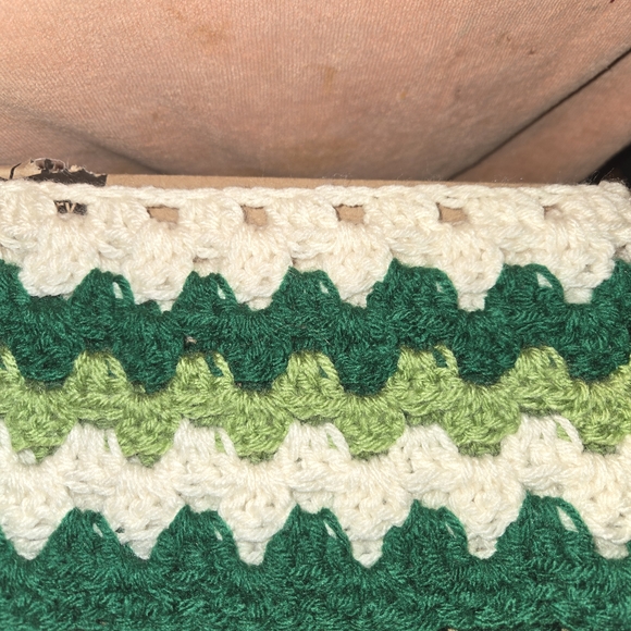 Handcrafted Green and Cream Throw